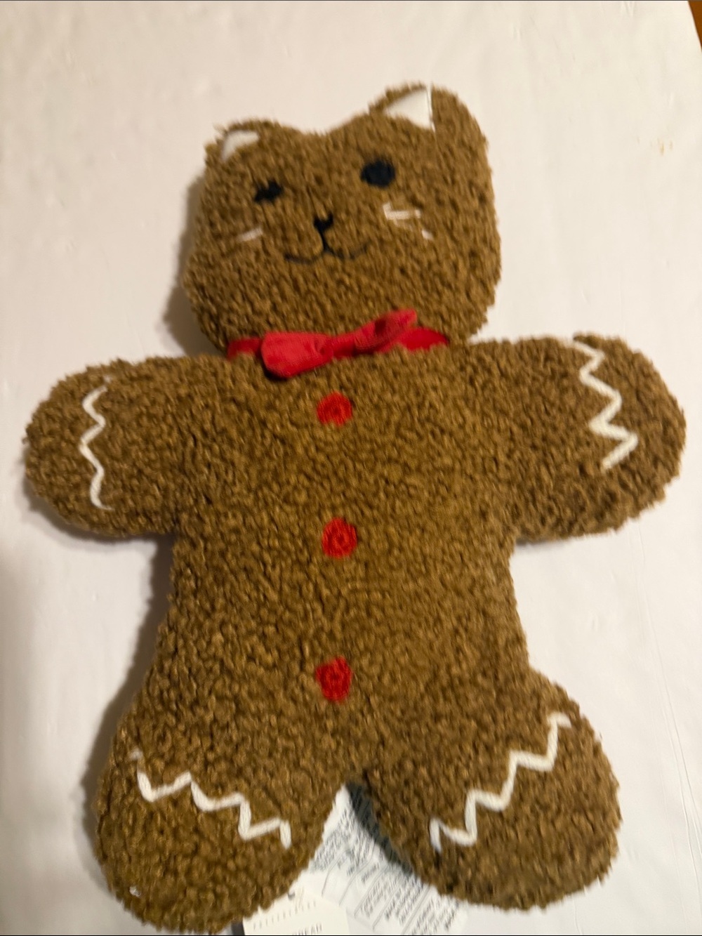 Pottery Barn Brown Gingerbread Cat Plush with Red Accents